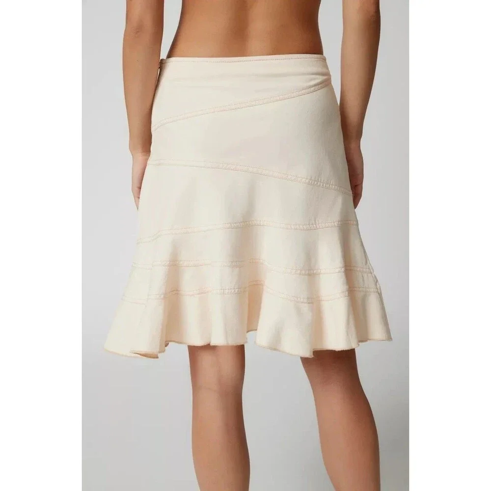 Urban Outfitters Millie Fluted Denim Mini Skirt Low-Rise Cream Cotton XL 286932